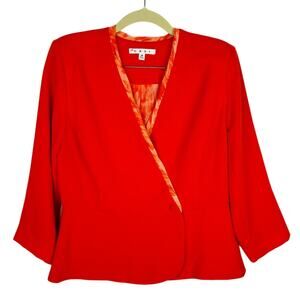 Cabi Jane Orange Wrap Side Button Chiffon Trim Peplum Blazer Jacket Sz 4